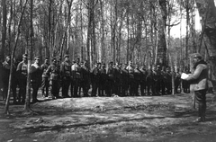 1917, Wein Sarolta, First World War, woods, uniform, men, soldier, line-up, Fortepan #16334