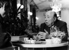 Hungary, Marcel Carné francia filmrendező., 1987, Bakos László, talks, celebrity, bald, men, Fortepan #163401