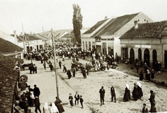 Szerbia, Paraćin, Vožda Karađorđa az ulica Kralja Petra Prvog felé nézve, piac., 1916, Wittner Lucia, Fortepan #163507