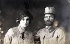 Croatia, Vinkovci, 1915, Wittner Lucia, hat, lady, double portrait, soldier, beard, blouse, Fortepan #163653