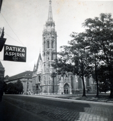 Hungary, Budapest I., Mátyás-templom a Tárnok utcából nézve., 1940, Bartha Emese, pharmacy, Budapest, Fortepan #164612