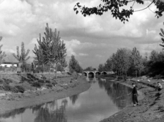 Magyarország, Jászberény, Zagyva folyó, szemben a Kőhíd, Jászberény legrégibb állandó és mindmáig fennálló hídja.
, 1959, Faragó László, folyópart, Fortepan #164735