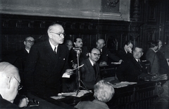 Hungary, Budapest V., Markó utca 27., a Fővárosi Törvényszék épületének esküdtszéki terme, a Budapesti Népbíróság tárgyalása. Mindszenty József bíboros, hercegprímás és vádlott társainak koncepciós pere 1949. február 3. és 8. között., 1949, Fortepan/Album045, Budapest, trial, Fortepan #164865