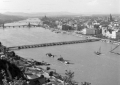 Magyarország, Budapest, Petőfi (Böske) pontonhíd., 1949, Magyar Rendőr, híd, hídroncs, hídépítés, Fortepan #16509