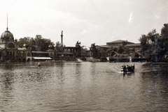 Hungary, Budapest XIV., a Városligeti-tó a Műjégpálya épületével, háttérben a Millenniumi emlékmű és a Szépművészeti Múzeum., 1930, Olbert Mariann, Budapest, Fortepan #165489