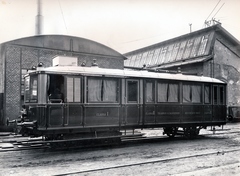 Hungary, Budapest VIII., Kőbányai út, a romániai Basilescu - Bucuresti - Noui társaság részére épült gőzmotorkocsi a Ganz gyár udvarán., 1905, Villányi György, coach, Budapest, regime change, Fortepan #170313