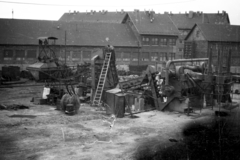 1956, Lőrinczi Ákos, cable drum, ladder, Fortepan #170538