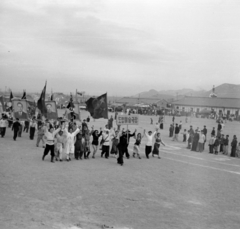 Democratic People's Republic of Korea, Sariwon, május 1-i felvonulás., 1956, Lőrinczi Ákos, photo aspect ratio: square, political decoration, Fortepan #170578