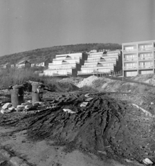 Magyarország, Budapest III., Virág Benedek utca, fent az épülő Mátyáshegyi út 22. és 20. számú társasház., 1977, Péterffy István, Budapest, Fortepan #170870