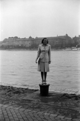 Magyarország, Budapest I.,Budapest V., budai alsó rakpart a Dunakorzó, a Vigadó tér és a Széchenyi István (Ferenc József) tér közötti szakasza felé nézve., 1943, Sattler Katalin, Budapest, kikötőbak, Fortepan #171084