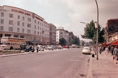 Németország, Berlin, Nyugat-Berlin, Kurfürstendamm a Joachimsthaler Strasse felől., 1957, Sattler Katalin, színes, Nyugat-Berlin, utcakép, automobil, emeletes autóbusz, Fortepan #171171