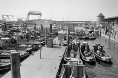 Németország, Hamburg, kikötő, szemben az Überseebrücke, jobb oldalon a metró viaduktja., 1959, Sattler Katalin, NSZK, Fortepan #171323