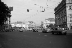 Oroszország, Moszkva, az ulica Ohotnij Rjad (proszpekt Marksza) a Színház (Szverdlov) tér felé nézve., 1960, Sattler Katalin, Szovjetunió, utcakép, forgalom, Fortepan #171354