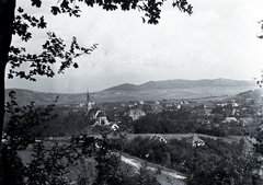 Magyarország, Budapest II., Máriaremete, a Kisboldogasszony-templom és a szervita rendház a mai Tátra utca felől nézve, háttérben a Hármashatár-hegy., 1932, Sütő János, Budapest, Fortepan #171653