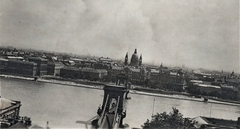 Magyarország, Budapest I., kilátás a budai Várból a Clark Ádám tér, a Széchenyi Lánchíd és a Bazilika felé., 1939, TEHTUBE, látkép, Budapest, Fortepan #171713