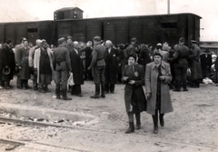 Poland, Oświęcim, az auschwitz–birkenaui koncentrációs tábor., 1944, Lili Jacob, holocaust, coach, judaism, antisemitism, German soldier, concentration camp, yellow star, Holocaust train, Fortepan #172026