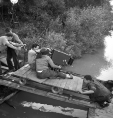 Magyarország, Leányfalu, A tettes ismeretlen című film forgatása., 1957, Kotnyek Antal, fahrt-sín, fahrtkocsi, operatőr, Fortepan #173918