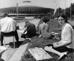 Romania, Bucharest, Kiállítási Központ (később Romexpo), szemben a Központi Pavilon. EREN `69 népgazdasági kiállítás., 1965, Sütő András örökösei, Új Élet szerkesztőség, Fortepan #174666