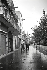 Ukraine,Zakarpattia Oblast, Mukachevo, Cirill és Metód tér (ekkor Horthy Miklós utca), a távolban a Tours-i Szent Márton-székesegyház., 1944, Vörös Hadsereg, street view, balcony, Fortepan #175311