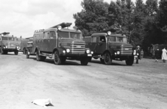 Magyarország, Budapest XIII., az Elektromos Művek Latorca utcai sportpá­lyája, a tűzoltóság gyakorlattal egybekötött bemutatója., 1961, Chuckyeager tumblr, Csepel-márka, rendszám, Csepel D-352, Budapest, tűzoltóautó, Fortepan #175820