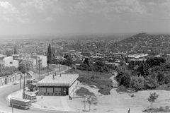 Magyarország, Budapest XII., Fodor utca, a 2-es autóbusz-végállomása, jobbra lefelé a Pagony utca. Kilátás a budai Vár és a Gellért-hegy felé., 1974, Fortepan, autóbusz, magyar gyártmány, Ikarus-márka, látkép, Ikarus 620/630, bolt, Budapest, élelmiszerbolt, Fortepan #178