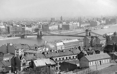 Magyarország, Budapest I., látkép a Halászbástyáról a Széchenyi Lánchíddal., 1966, Kotnyek Antal, Duna, Budapest, függőhíd, William Tierney Clark-terv, Fortepan #17807