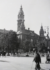 Magyarország, Győr, Városháza a Szent István útról nézve., 1939, Kotnyek Antal, neobarokk stílus, Hübner Jenő-terv, kerékpár, Fortepan #17826