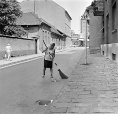 Magyarország, Óbuda, Budapest III., Fényes Adolf utca, a Tímár utcai kereszteződés után jobbra a Budaprint Pamutnyomóipari Vállalat épülete, távolabb a Goldberger Textilnyomógyár kapuja., 1973, Bojár Sándor, Budapest, Fortepan #178462