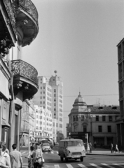 Románia, Bukarest, Calea Victoriei a Bulevardul Regina Elisabeta (Bulevardul Gheorghe Gheorghiu-Dej) felől a Strada Edgar Quinet felé nézve., 1965, Bojár Sándor, Fortepan #179402