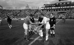 Magyarország, Népstadion, Budapest XIV., Magyarország - Szovjetunió EB mérkőzés 1968. május 4. Seszternyov és Mészöly Kálmán csapatkapitányok zászlót cserélnek., 1968, Bojár Sándor, Budapest, Fortepan #179898