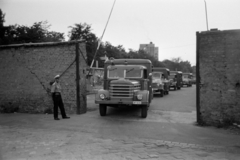 Magyarország, Budapest VIII., Lóvásár utca, bejárat a Mosonyi utcai rendőrség udvara és garázsai felé. Háttérben a Fiumei (Mező Imre) úti Baleseti Intézet., 1967, Bojár Sándor, Budapest, Fortepan #180217