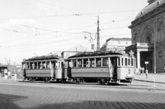 Magyarország, Budapest VIII., Baross tér., 1957, Székács András, villamos, vörös csillag, Budapest, FVV-szervezet, viszonylatszám, Fortepan #18175