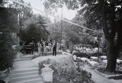 Magyarország, Budapest II., Hűvösvölgyi út (Vörös Hadsereg útja) 36., a Budagyöngye étterem kerthelyisége., 1966, Kotnyek Antal, étterem, kerthelyiség, zenekar, zongora, Budapest, Fortepan #18218