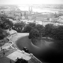 Magyarország, Budapest I., látkép a Halászbástyáról., 1943, Saly Noémi, Budapest, Hunyadi János-ábrázolás, Fortepan #18324