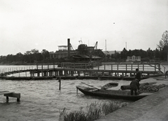 Magyarország, Balatonföldvár, a kikötőben dolgozó kotróhajó 1930 körül. Leltári jelzet: MMKM TEMGY 2019.1.1. 1022, 1930, Magyar Műszaki és Közlekedési Múzeum / BAHART Archívum, Fortepan #183459