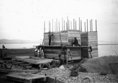 Hungary,Lake Balaton, Tihany, a kikötő építése. Leltári jelzet: MMKM TEMGY 2019.1.1. 1340, 1909, Magyar Műszaki és Közlekedési Múzeum / BAHART Archívum, construction, wooden structure, Fortepan #183585