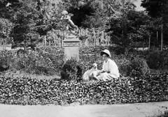 1920, Jankovszky György, dog, garden, sculpture, summer, woman, angel, greyhound, Fortepan #18388