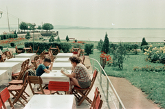 Magyarország,Balaton, Révfülöp, étterem a hajóállomásnál., 1958, Ferencz Zoltán Zénó, színes, terasz, Fortepan #184211