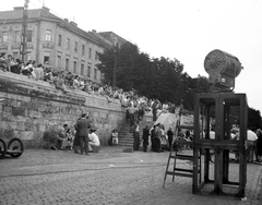 Magyarország, Budapest II., Bem rakpart a Bem József térnél., 1960, Kotnyek Antal, filmforgatás, létra, csoportosulás, reflektor, Budapest, Fortepan #18510