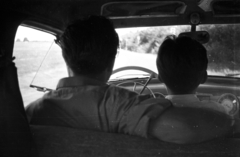 1960, Kende János, boy, back, steering wheel, vehicle interior, Fortepan #185348