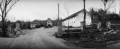 Hungary, Fáj, a Fáy-kastély a Templom utca felől, jobbra a Szentháromság-templom., 1978, Kende János, castle, Fortepan #185443