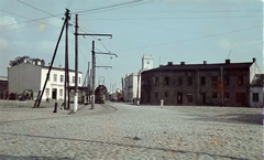 Lengyelország, Tuszyn, plac Reymonta., 1942, Fortepan/Album044, Walter Genewein, színes, villamos, Fortepan #186216