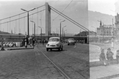 Magyarország, Budapest V., Belgrád rakpart, szemben az Erzsébet híd., 1965, Fortepan/Album038, Budapest, kettős expozíció, rontott fotó, Fortepan #186820