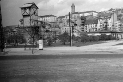 Magyarország, Budapest I., Krisztina körút, Vérmező, a metróépítés területe. Háttérben fent a Hadtörténeti Múzeum és a Mária Magdolna-templom tornya., 1964, Fortepan/Album038, Budapest, Fortepan #186873