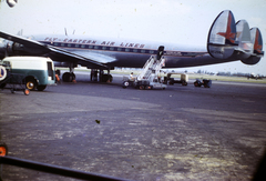 az Eastern Air Lines légitársaság Lockheed L-1049 repülőgépe., 1956, Haas Lajos dr, színes, lépcső, angol felirat, Fortepan #187348