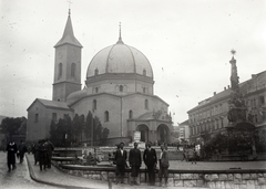 Magyarország, Pécs, Széchenyi tér, a Dzsámi és a Szentháromság-szobor., 1931, Hirschler Károly, szobor, tér, Fortepan #187562