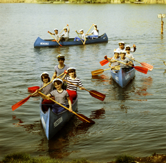 Magyarország, Ráckevei (Soroksári)-Duna., 1984, Szalay Béla, színes, kenu, Fortepan #188070