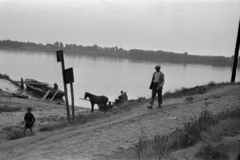 Magyarország, Paks, Duna-part a hajóállomás közelében., 1937, Kenedi János, szekér, mosás, Fortepan #188288