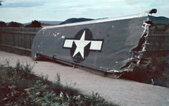 Magyarország, Törökbálint, József Attila utca, lelőtt amerikai repülőgép roncsai., 1944, Ladányi Károly, színes, járműroncs, Boeing-márka, Boeing B 17 Flying Fortress, Fortepan #188389