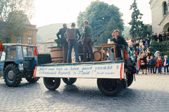 Hungary, Tokaj, Kossuth tér., 1976, Fortepan/Album040, colorful, march, tractor, trailer, ad truck, Fortepan #188412